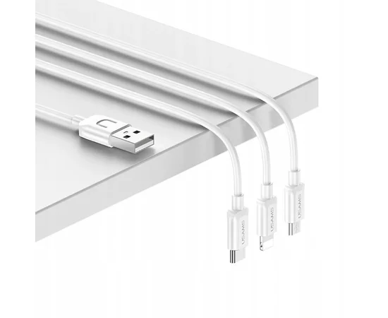 СЗУ USAMS-LT T18 Single USB Travel Charger (EU) +3IN1 Charging Cable-U Turn Series Белый