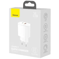 СЗУ Baseus Compact Quick Charger 20W QC+ PD (Type-C + 1USB) (CCXJ-B) White