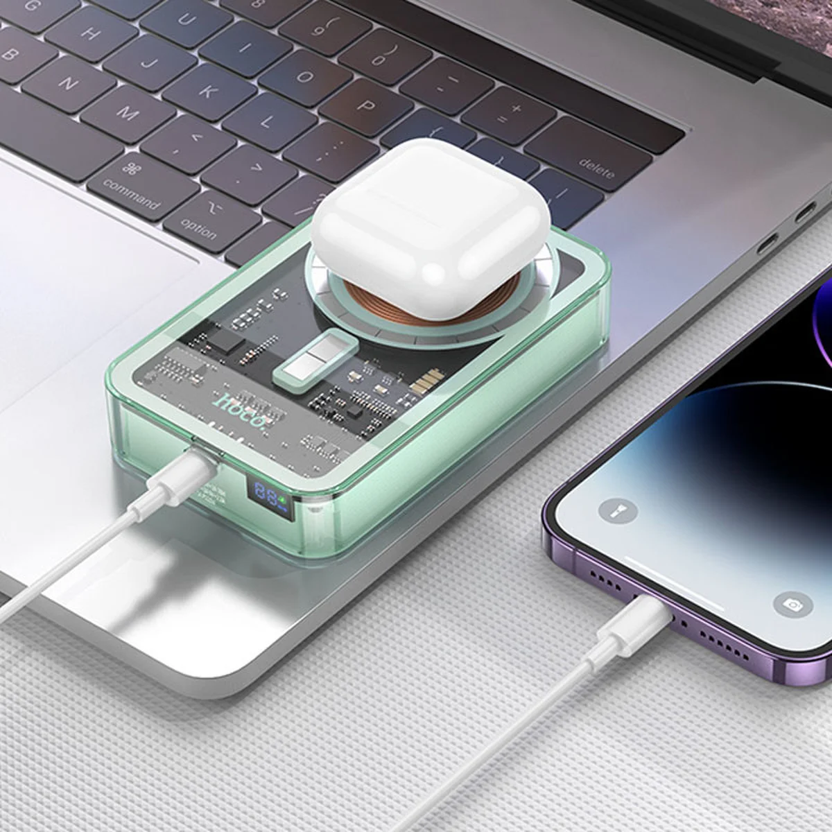 Портативное зарядное устройство Power Bank Hoco Q14A Ice Crystal PD20W с БЗУ 10000 mAh Blue