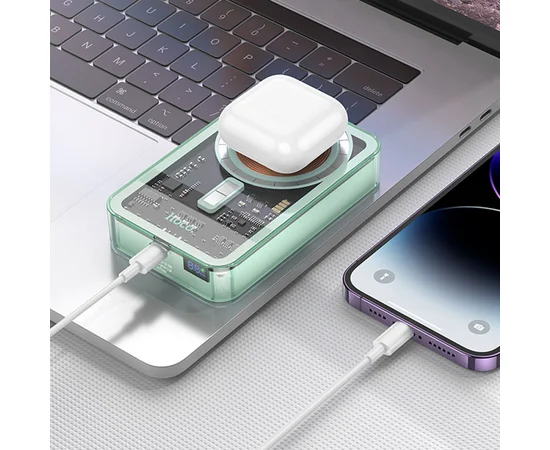 Портативное зарядное устройство Power Bank Hoco Q14A Ice Crystal PD20W с БЗУ 10000 mAh Blue