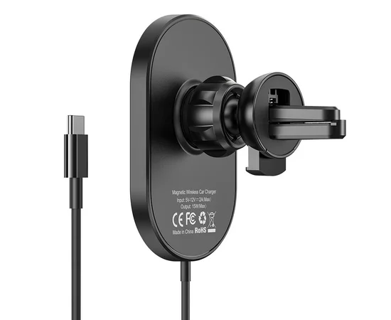 Автодержатель с БЗУ Hoco CA90, магнитный Черный