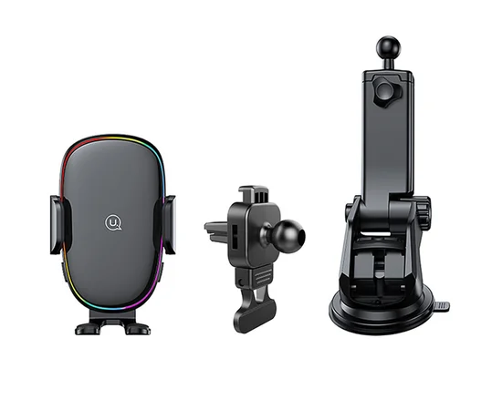 Автодержатель с БЗУ Usams US-CD187 15W with Colorful Light Black