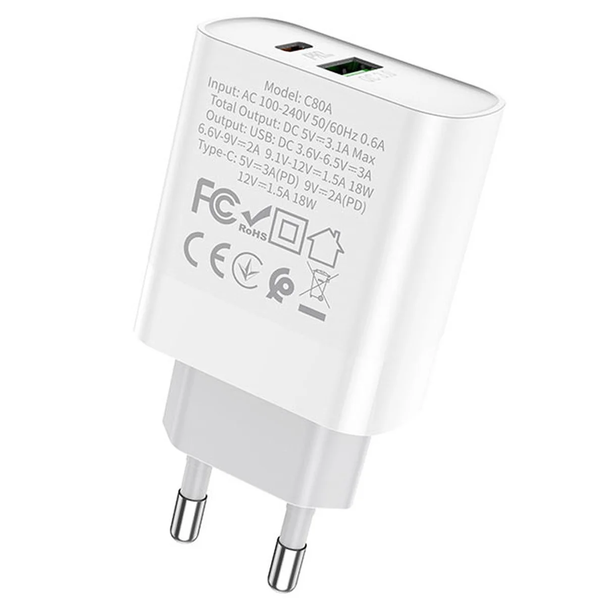 СЗУ HOCO C80A PD 20W+QC3.0 Type-C + USB Білий