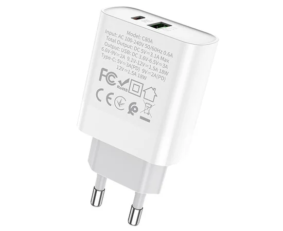 СЗУ HOCO C80A PD 20W+QC3.0 Type-C + USB Белый