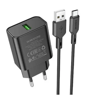 СЗУ Borofone BA72A Spring QC3.0 USB to Type-C Black СЗУ Borofone BA72A Spring QC3.0 USB to Type-C Black