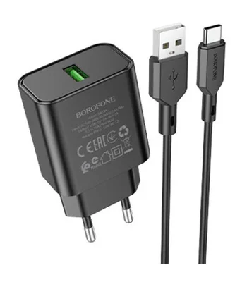 СЗУ Borofone BA72A Spring QC3.0 USB to Type-C Black