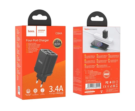 СЗУ HOCO C84A Resolute four-port charger (EU) Черный