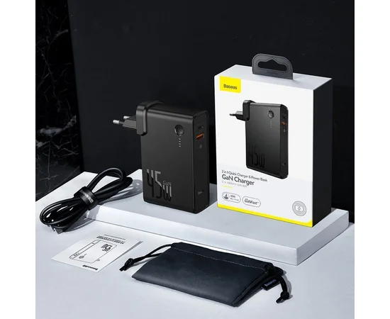 СЗУ + Power Bank 2in1 Baseus GaN (2 Type-C/ 45W) + 10 000 mAh Черный