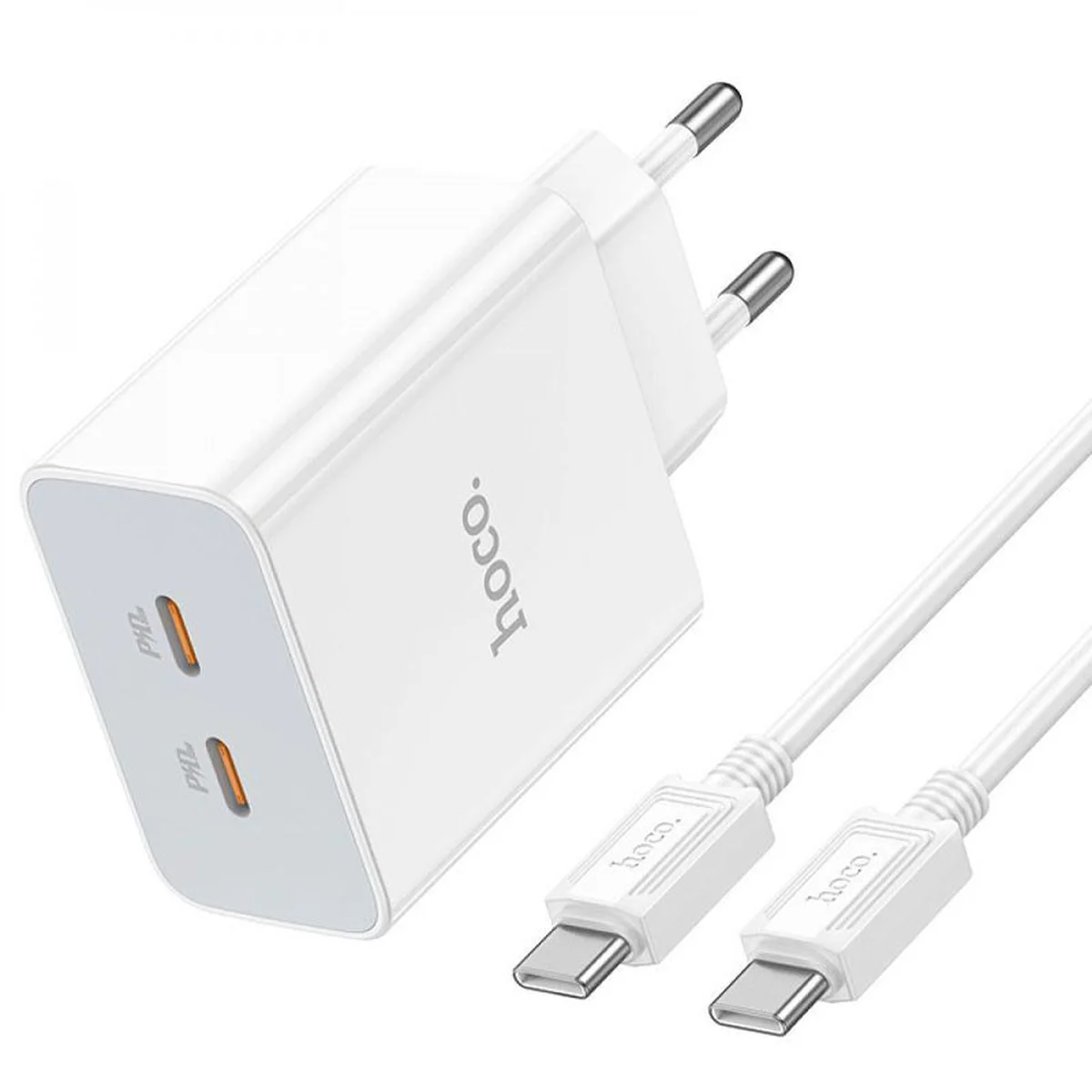 СЗУ Hoco C108A PD 35W (2 Type-C) + Type-C to Type-C White