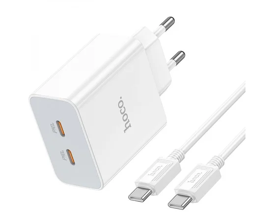 СЗУ Hoco C108A PD 35W (2 Type-C) + Type-C to Type-C White
