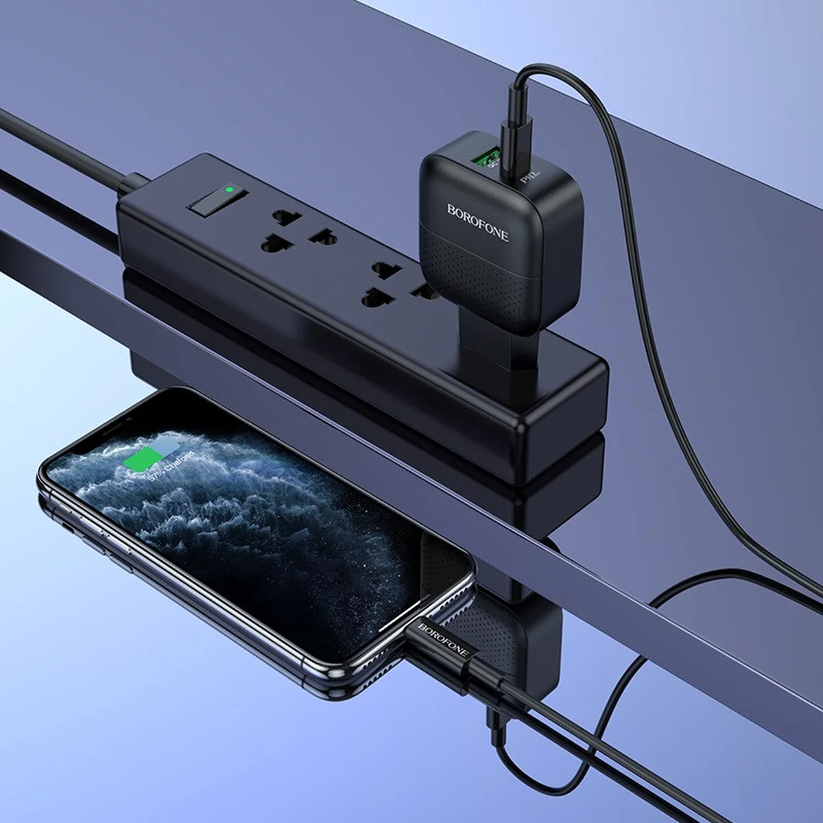 СЗУ Borofone BA46A PD 18W+QC3.0 (1USB/1Type-C/3A) + Type-C to Lightning Чорний