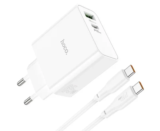 СЗУ Hoco C113A Awesome PD65W (1USB/1Type-C) + Type-C to Type-C White