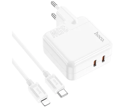 СЗУ Hoco C110A PD 35W+QC3.0 (2 Type-C) + Type-C to Lightning White
