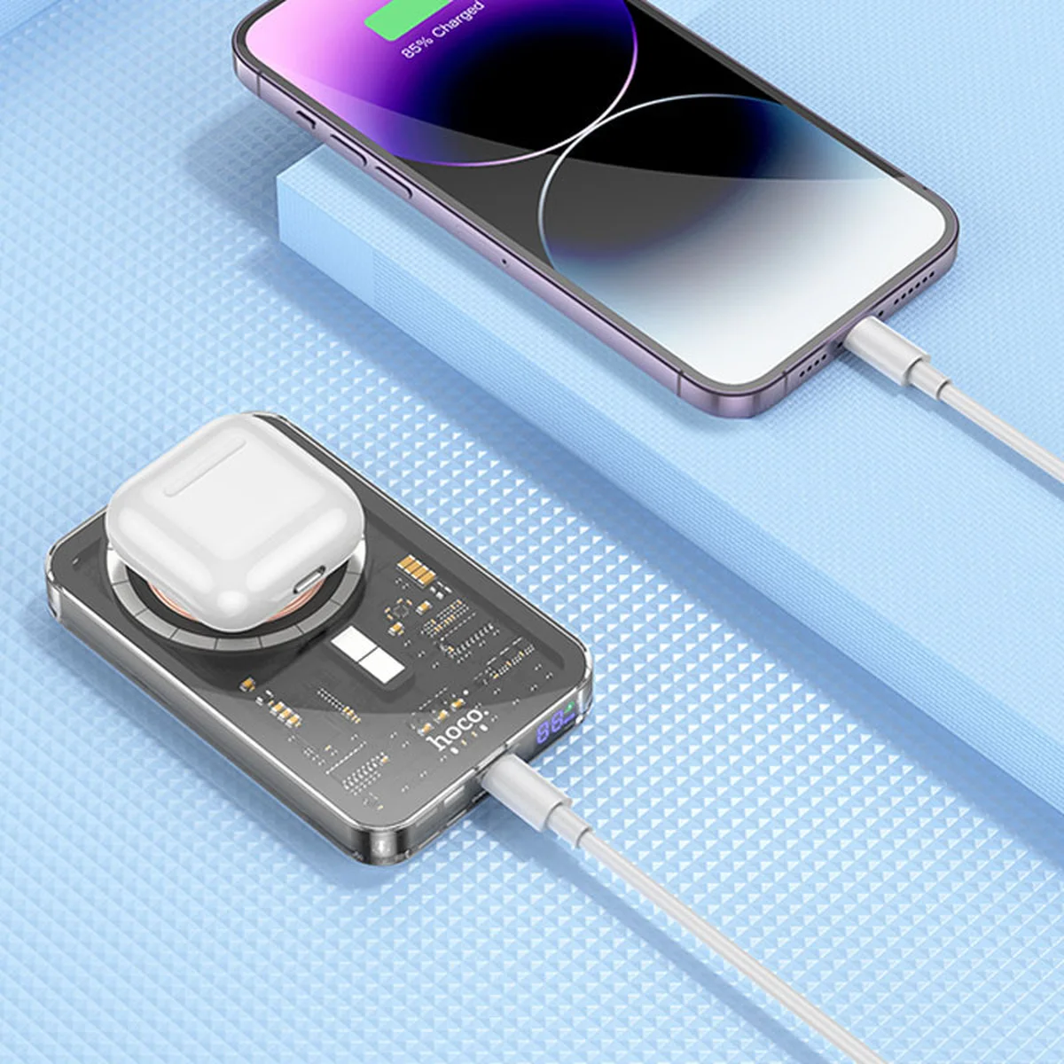 Портативное зарядное устройство Power Bank Hoco Q14 Ice Crystal PD20W с БЗУ 5000 mAh Black