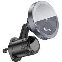 Автоутримувач із БЗУ Hoco HW6 Vision metal magnetic (air outlet) Black / Metal gray