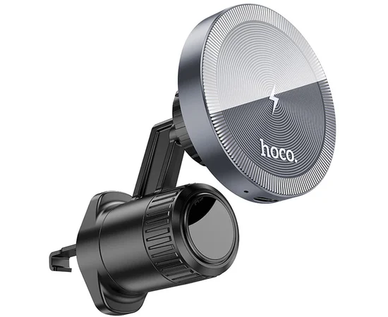 Автодержатель с БЗУ Hoco HW6 Vision metal magnetic (air outlet) Black / Metal gray