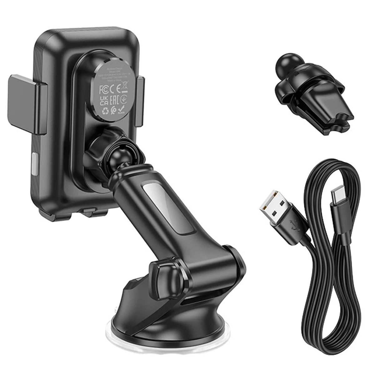 Автоутримувач із БЗУ Hoco HW9 Climber Black / Gray