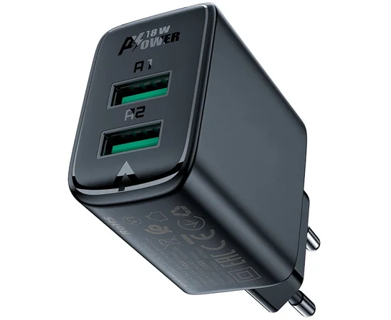СЗУ Acefast A33 QC18W (USB-A+USB-A) dual port Black
