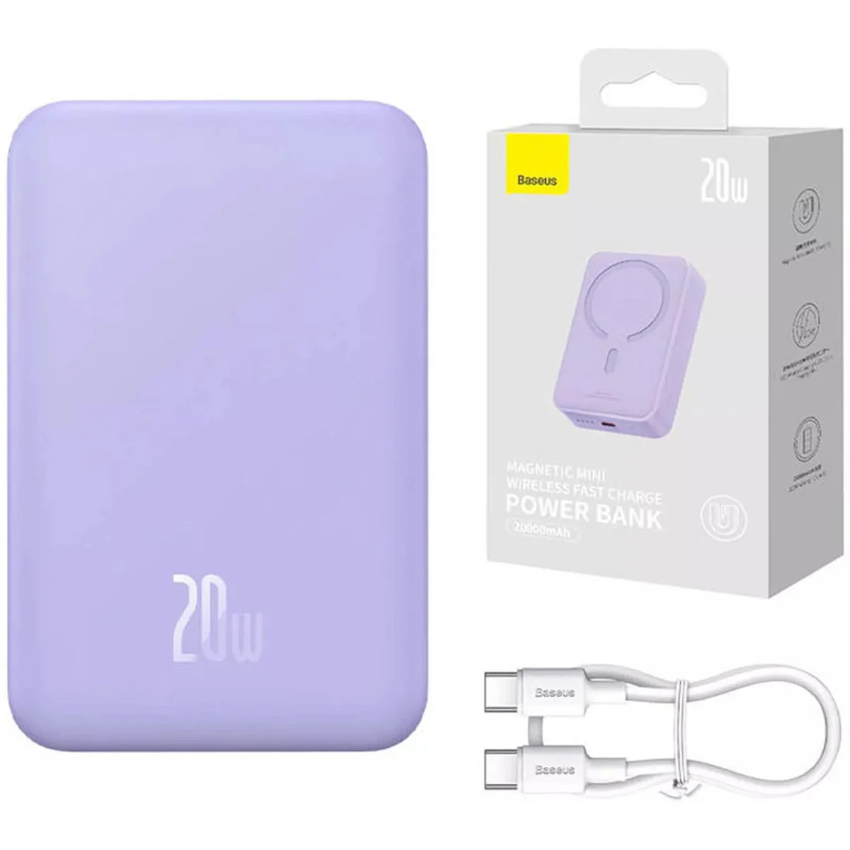 Портативное зарядное устройство Power Bank Baseus Magnetic Mini OS 20W c БЗУ 10000 mAh (PPCX110105) Purple