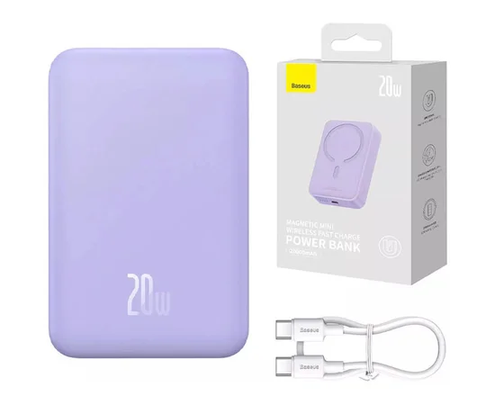 Портативное зарядное устройство Power Bank Baseus Magnetic Mini OS 20W c БЗУ 10000 mAh (PPCX110105) Purple