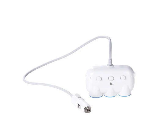 АЗУ с разветвителем прикуривателя Hoco C1 (3 порта+2USB/3.1A) White
