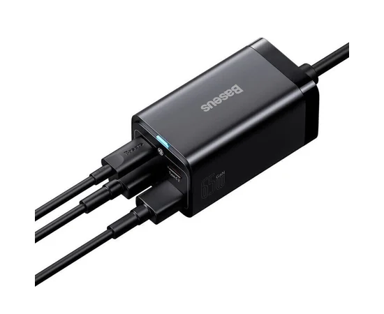 СЗУ Baseus GaN3 Pro 2хType-C+2USB 65W EU (with Cable Type-C to Type-C 100W (20V/5A) 1m) (CCGP04) Black