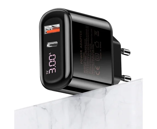 СЗУ USAMS US-CC085 T23 QC3.0+PD3.0 Fast Charger (EU)+U31 Type-C to Lightning PD Fast Charging 1.2m Черный