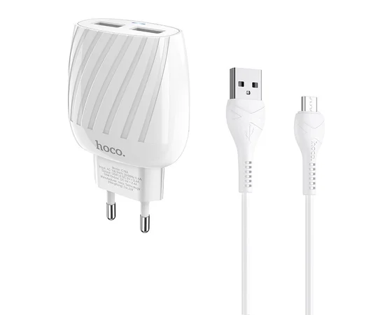СЗУ Hoco C78A (2USB/2.4A) + microUSB Белый