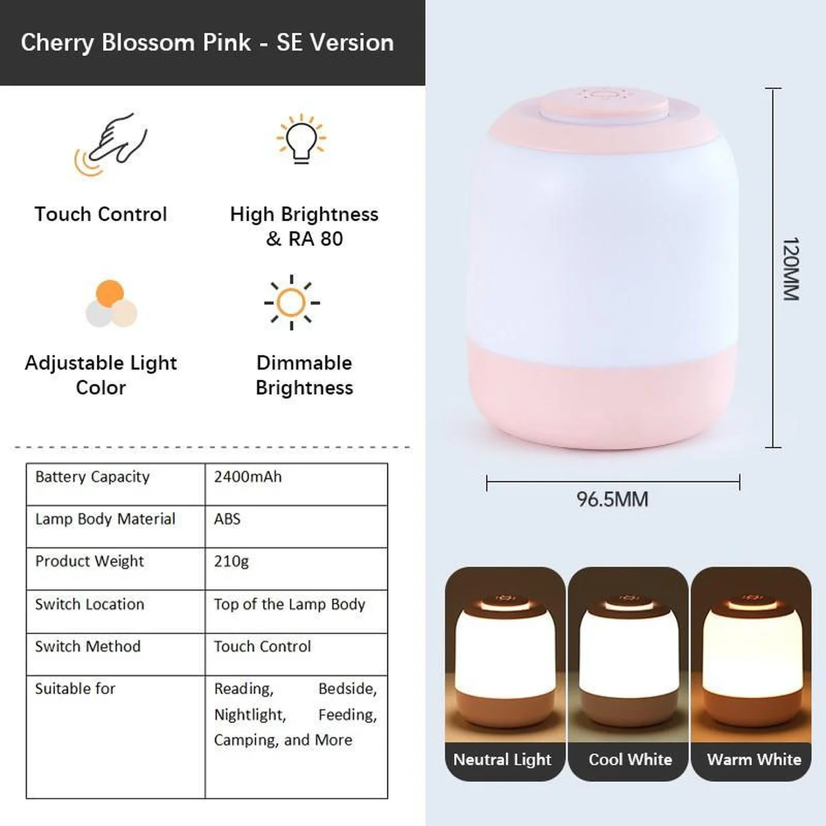 Настільний сенсорний LED світильник 3 colour light MZ-L2701 Pink