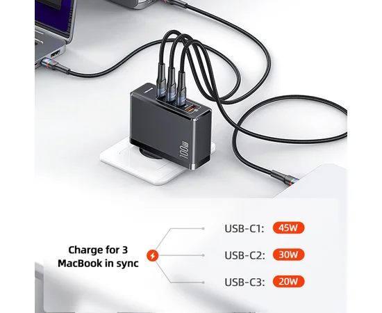 СЗУ Usams US-CC163 T50 100W 4 Ports ACCC GaN Fast Charger Black