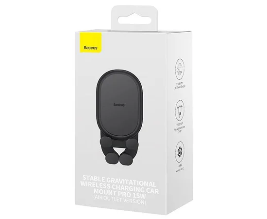 Автодержатель с БЗУ Baseus Stable Gravitational Car Mount Pro 15W (Air Outlet Version) (SUWX03) Black