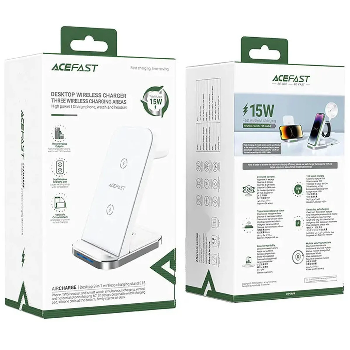 БЗУ Acefast E15 desktop 3-in-1 White