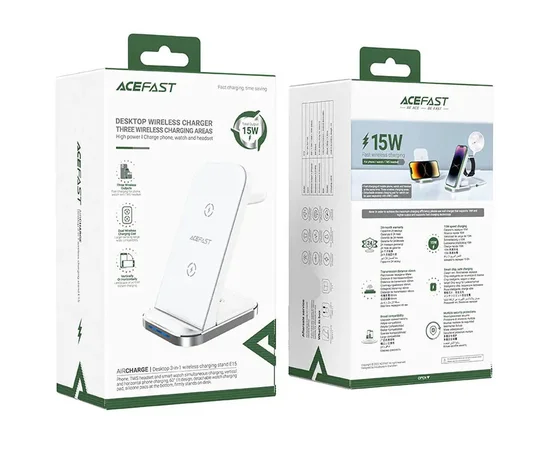 БЗУ Acefast E15 desktop 3-in-1 White