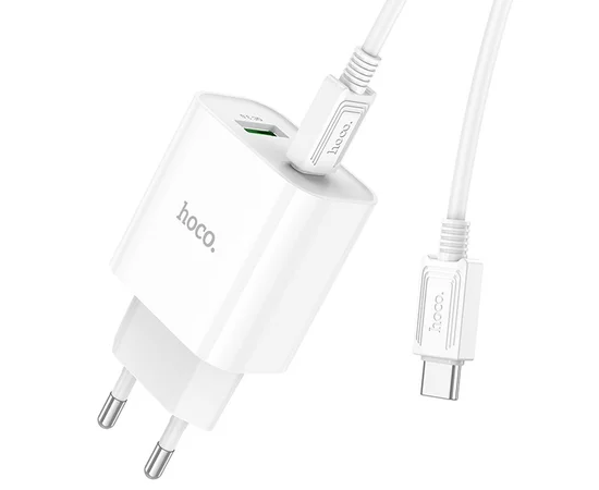 СЗУ HOCO C80A Plus Rapido PD20W+QC3.0 (1Type-C/1USB) + Type-C to Type-C White