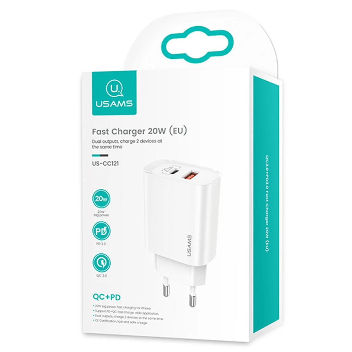 СЗУ Usams US-CC121 T35 QC3.0 + PD3.0 20W Белый