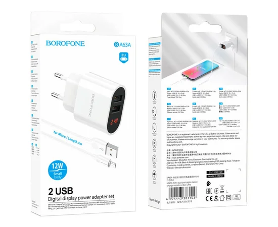 СЗУ Borofone BA63A Richy + MicroUSB Белый