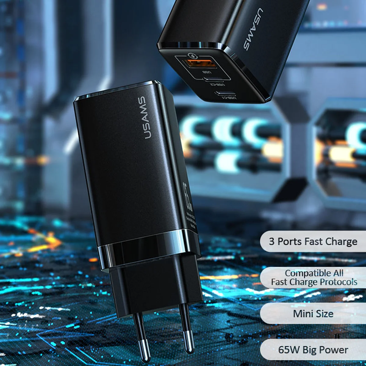 СЗУ USAMS CC110 GaN Mini Fast Charger EU Чорний