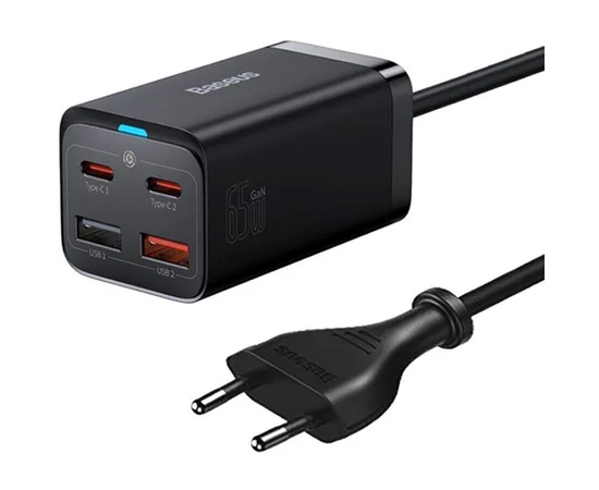 СЗУ Baseus GaN3 Pro 2хType-C+2USB 65W EU (with Cable Type-C to Type-C 100W (20V/5A) 1m) (CCGP04) Black