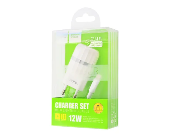 СЗУ Hoco C41A Charger + Cable (Lightning) 2.4A 2USB white