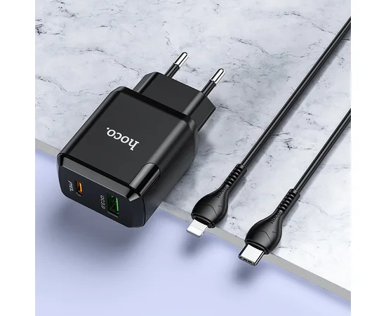 СЗУ Hoco N5 Favor 20W PD+QC3.0 Type-C to Lightning Черный