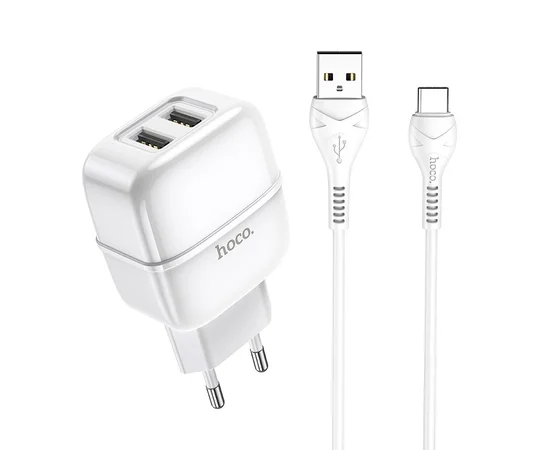 СЗУ Hoco C77A (2USB/2.4A) + Type-C Белый