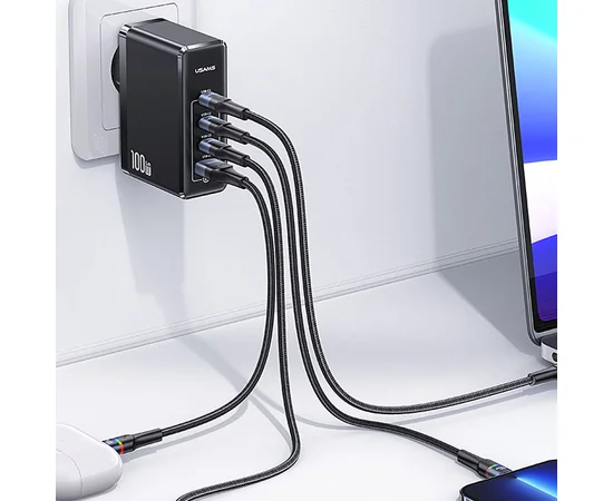 СЗУ Usams US-CC163 T50 100W 4 Ports ACCC GaN Fast Charger Black