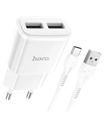 СЗУ HOCO C88A (2USB/2.4A) + Type-C Білий