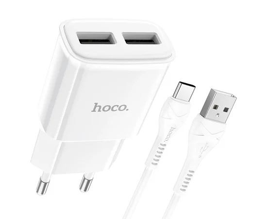 СЗУ HOCO C88A (2USB/2.4A) + Type-C Белый