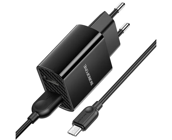 СЗУ Borofone BA53A Powerway (2USB/2.1A) + MicroUSB Черный