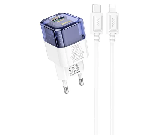СЗУ Hoco C131A Platium PD30W+QC3.0 + Type-C to Lightning Transparent blue