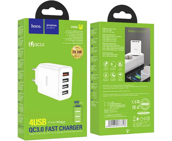 СЗУ Hoco C102A Fuerza QC3.0 White