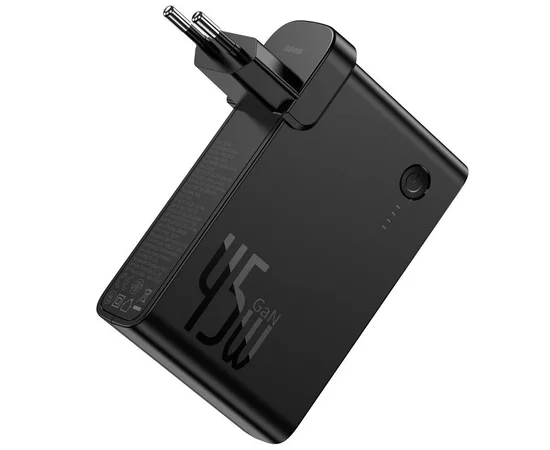 СЗУ + Power Bank 2in1 Baseus GaN (2 Type-C/ 45W) + 10 000 mAh Черный