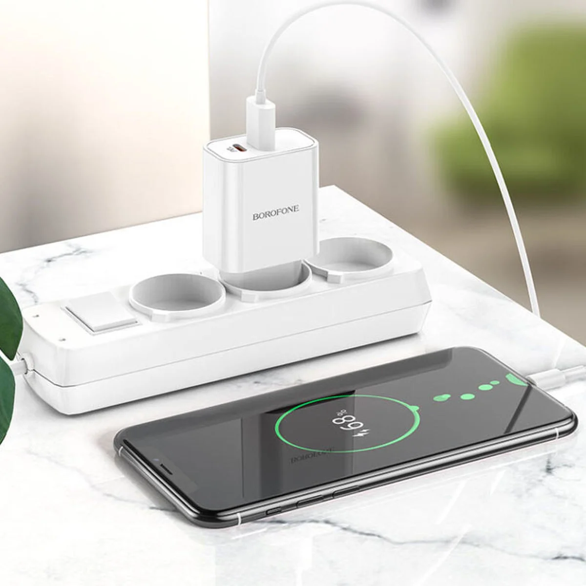 СЗУ Borofone BA55A PD20W+QC3.0 (1USB/1Type-C/3A) Белый