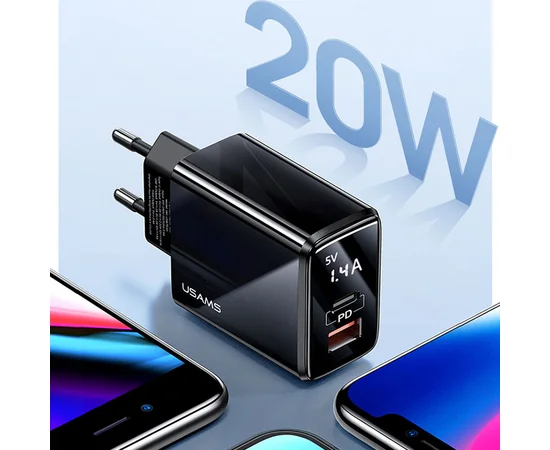 СЗУ Usams US-CC133 T40 QC3.0 + PD 20W Черный